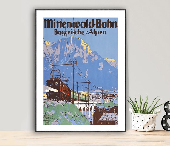 Mittenwald Bayerische Alpen Vintage Travel Poster