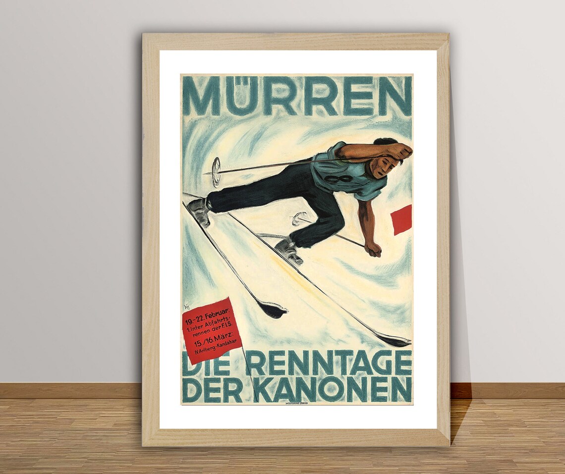 Mrren Switzerland Vintage Ski Travel Poster