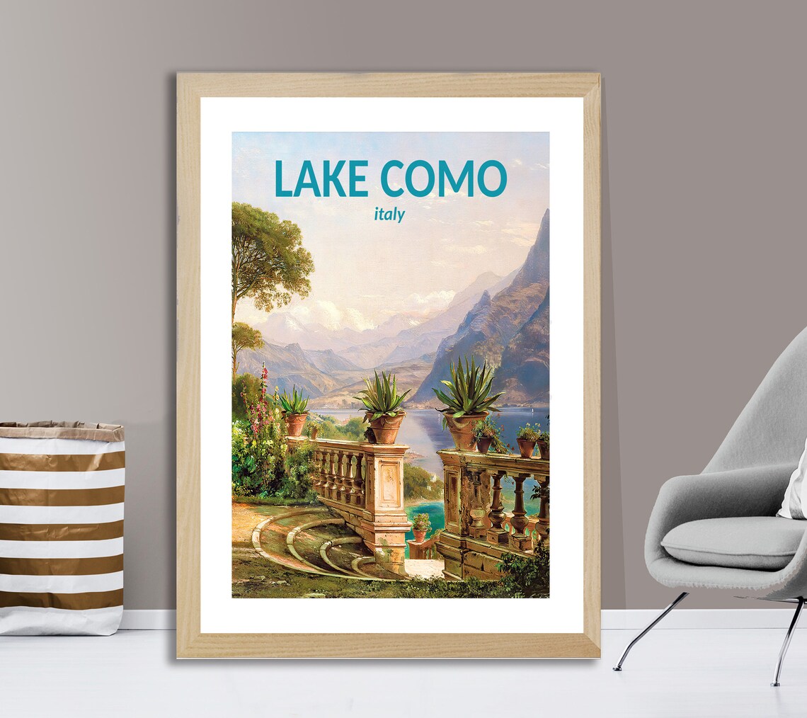 Lake Como Vintage Travel Poster, Italian Lake Wall Art