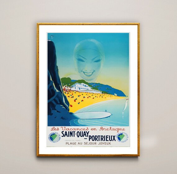 Saint Quay Portrieux Vintage Brittany Beach Poster Smiling Sun Face