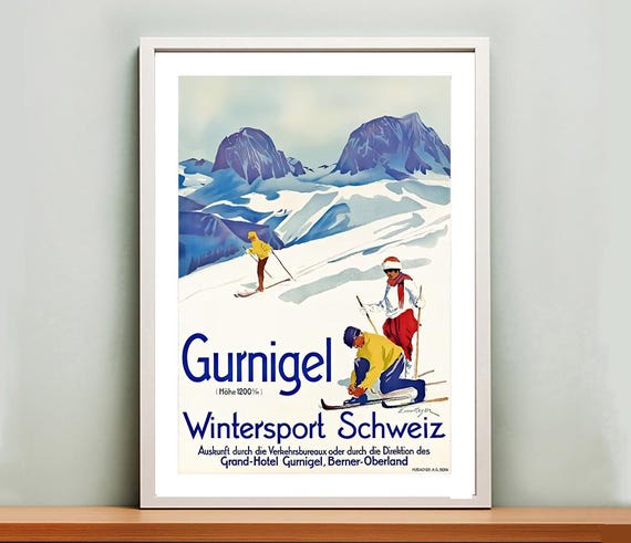 Gurnigel Wintersport Schweiz Vintage Travel Poster Retro Gurnigel Poster Gift Idea Wall Decor