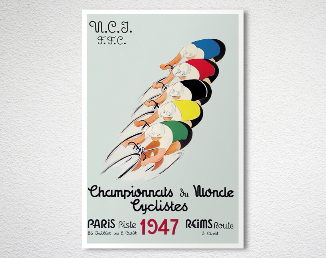 Championnats Du Monde Cyclist Vintage Travel Poster - Image 2