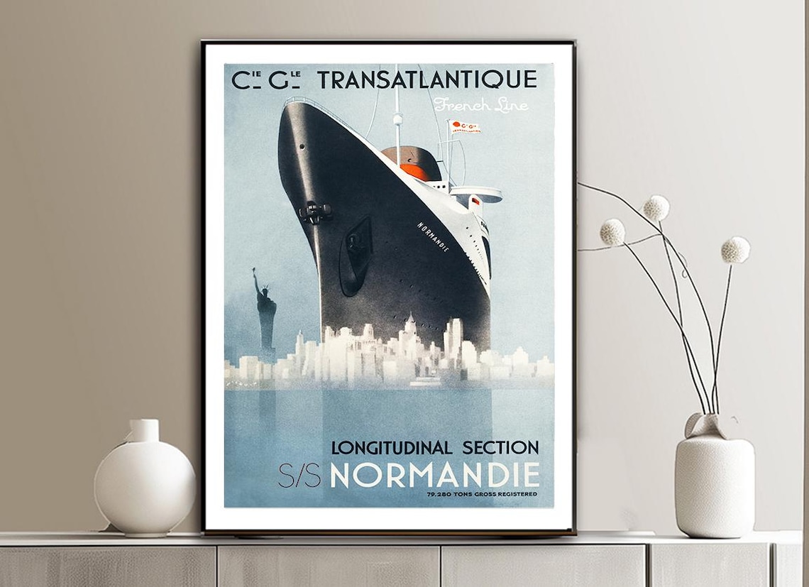 Transatlantique Longitudinal Section, Normandie Travel Poster