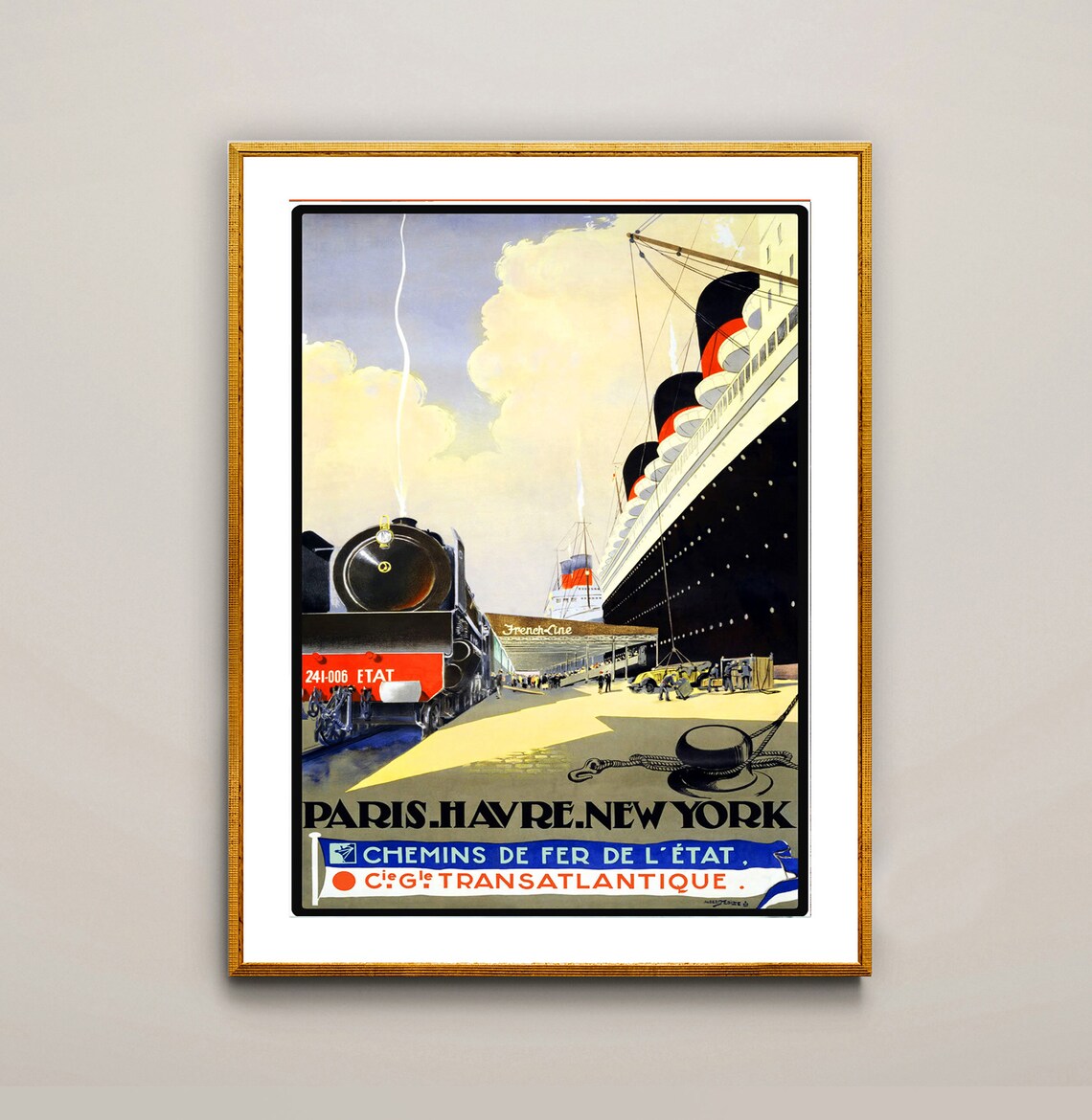 Paris Havre New York Vintage Travel Poster - Image 2