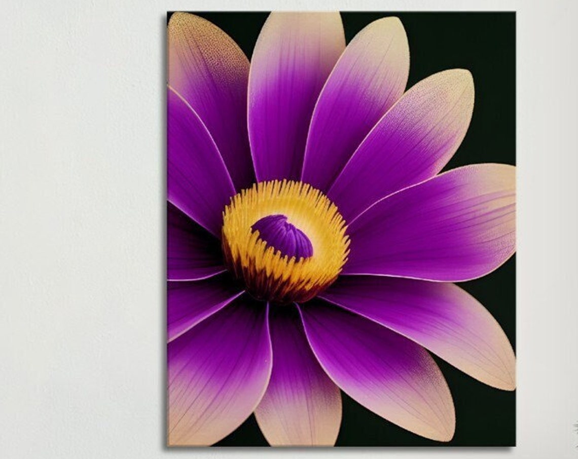 Purple Daisy Macro Bloom Dark Dramatic Botanical Flower Art Poster