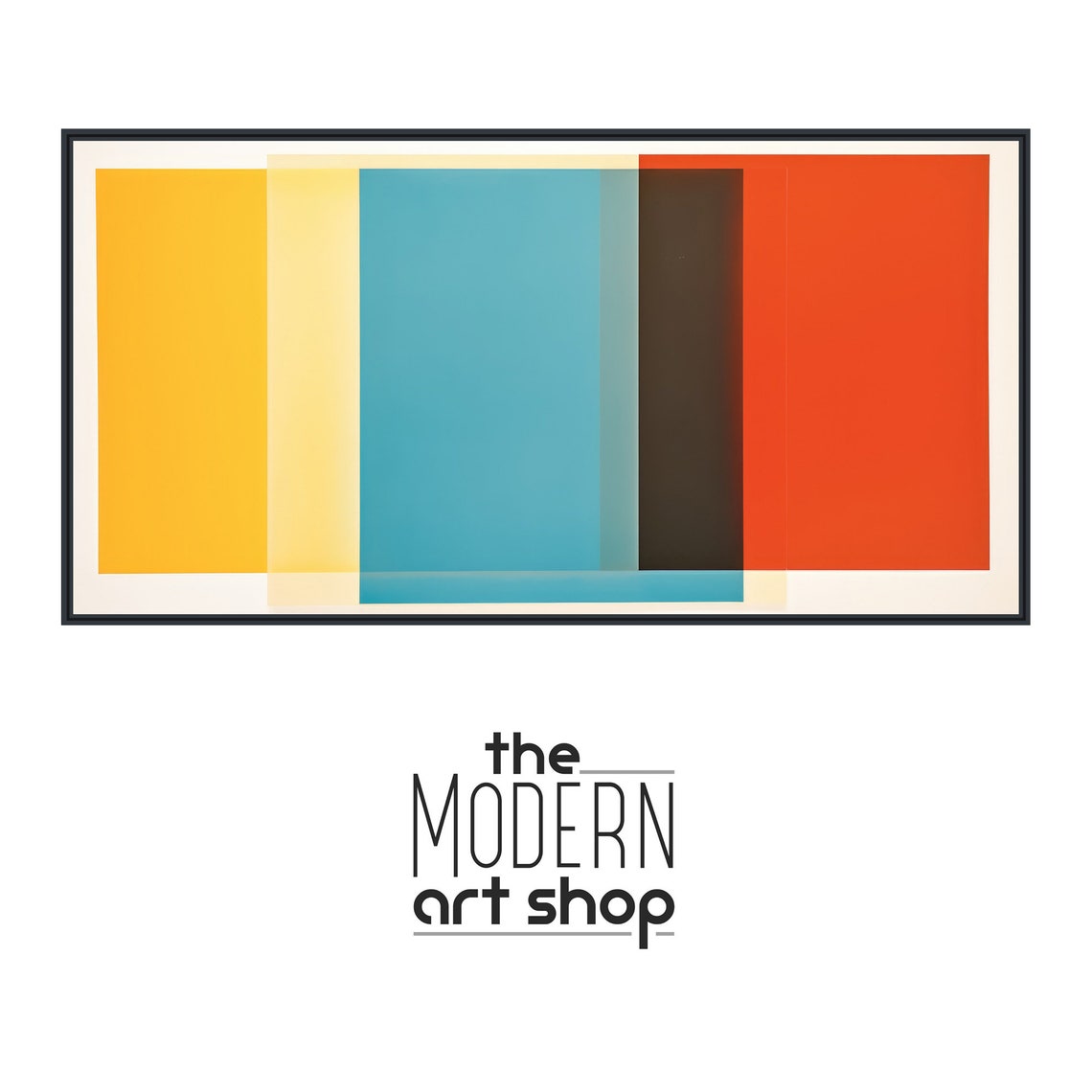 Panoramic Minimalist Gradient Color Blocks Yellow Teal Orange Print - Image 4