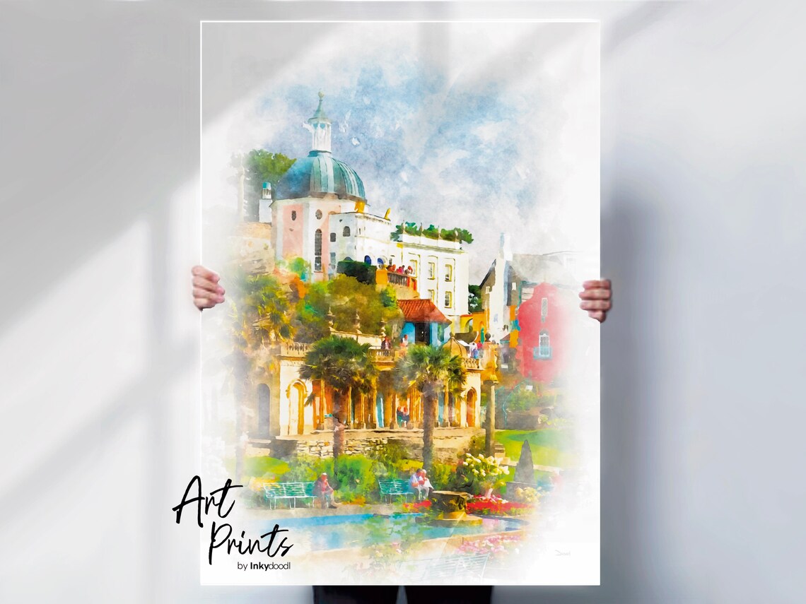 Portmeirion North Wales Colorful Italianate Village Watercolor Poster