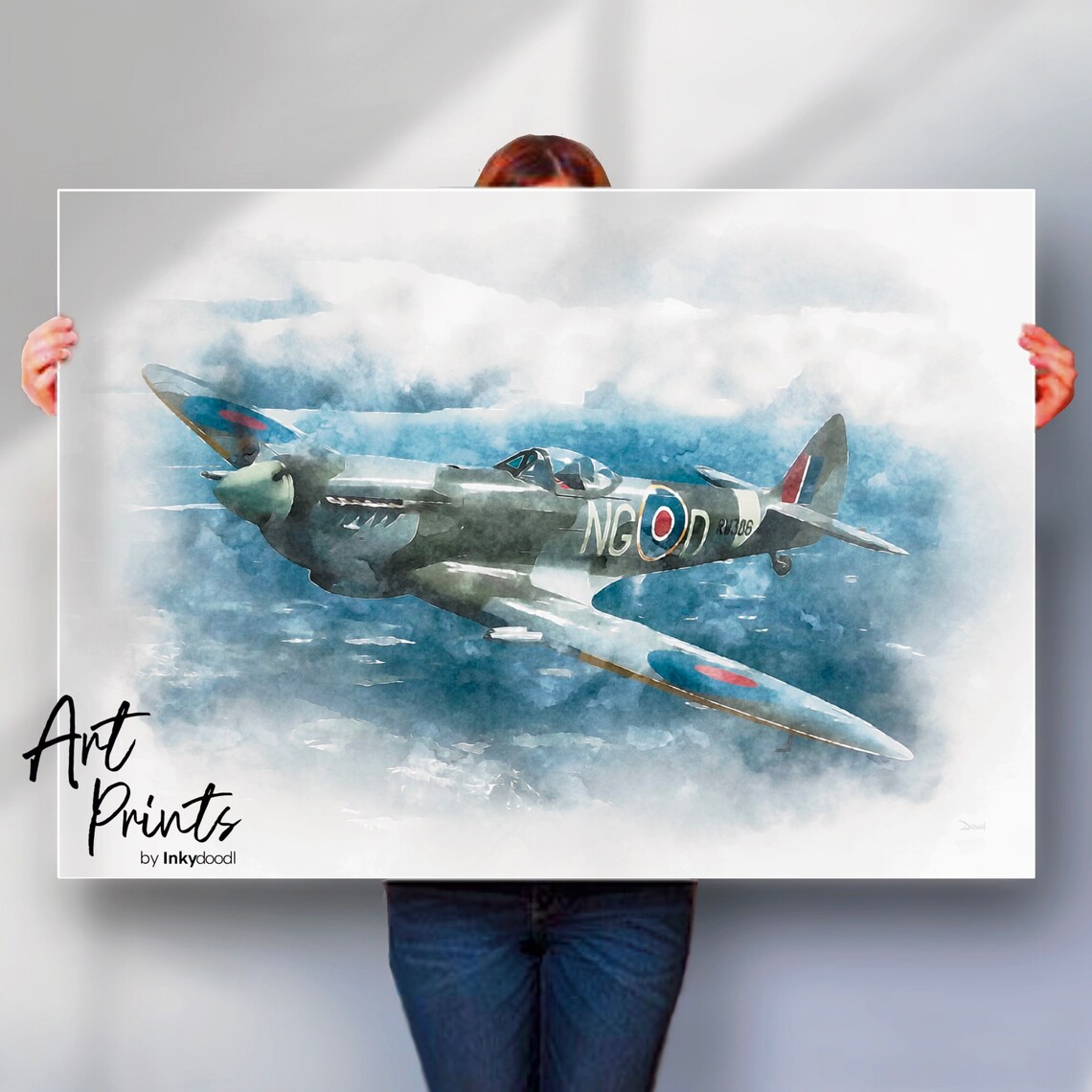 Supermarine Spitfire Aviation Poster, Watercolour