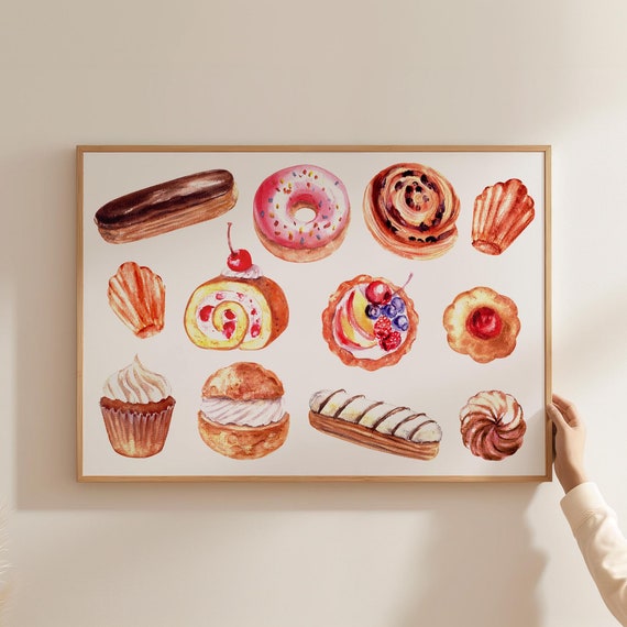Watercolor Sweet Dessert Cake Poster Patisserie Print Trendy Kitchen Wall Art Bakery Decor Baking Print Pastry Poster