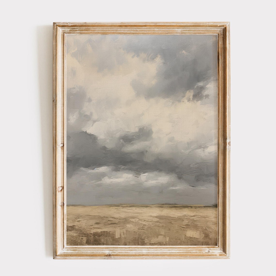 Dramatic Gray Storm Clouds Over Golden Field Landscape Print