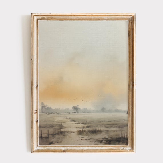 Moody Landscape Print Moody Painting Countryside Sunset Art Print Warm Tone Prints Rustic Wall Art Cottagecore Decor