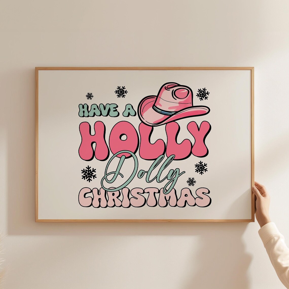 Holly Dolly Christmas Cowgirl Retro Art Print