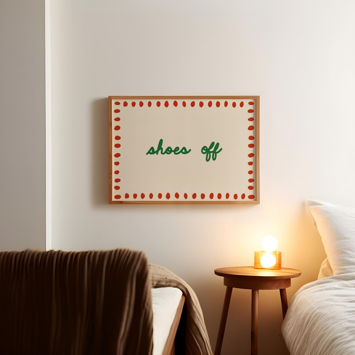 Shoes Off Retro Dotted Border Entryway Script Quote Wall Decor Poster