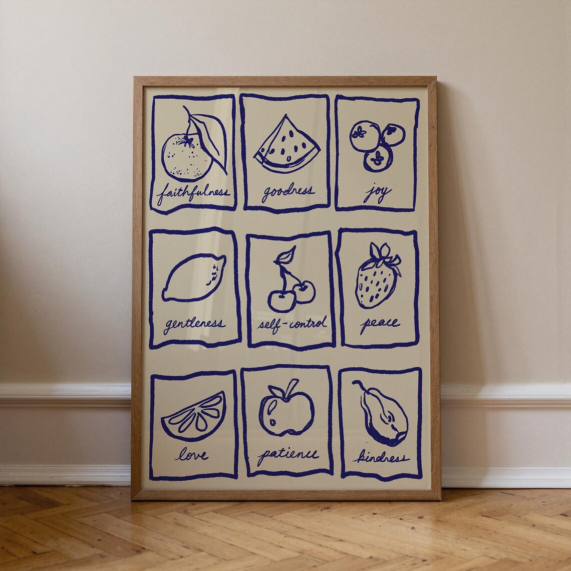 Fruits of the Spirit Hand Drawn Illustrated Fruit Grid Christian Poster