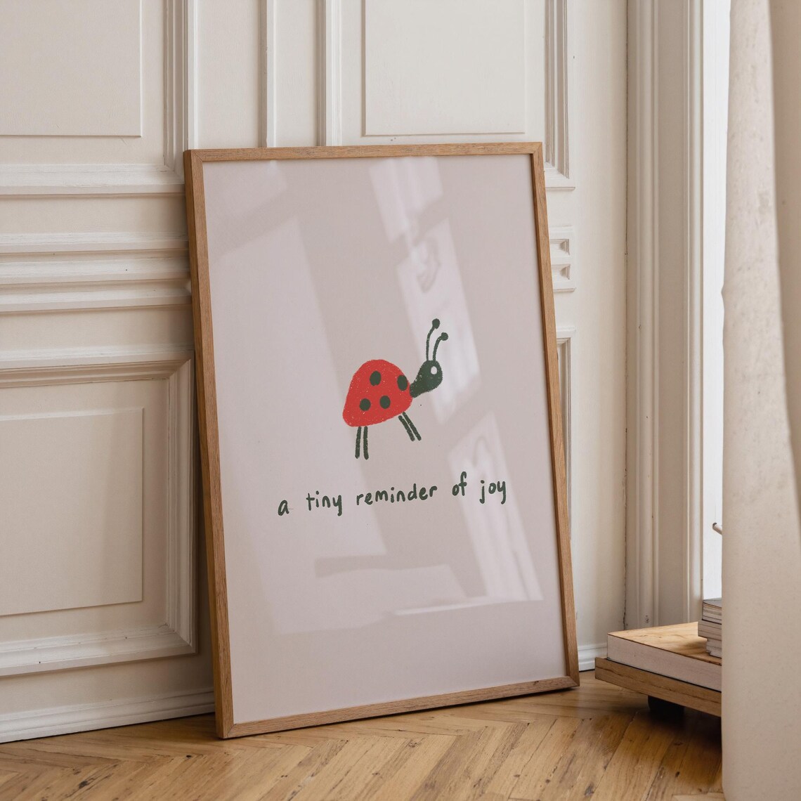 Ladybug Joy Print, Neutral Nursery Wall Art