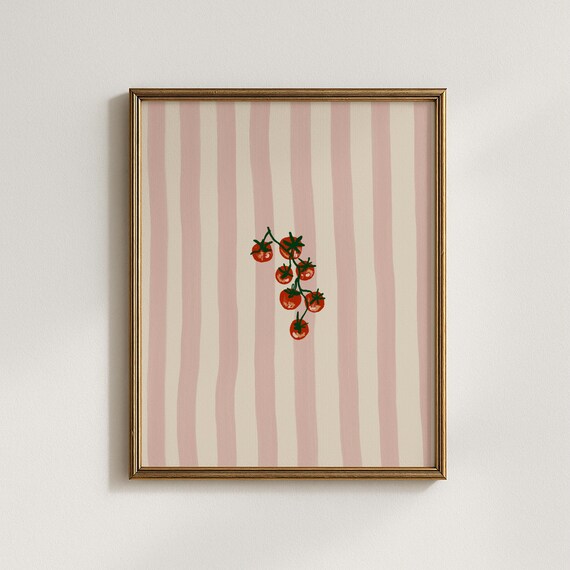 Cherry Tomato Vine Pink Stripe Botanical Kitchen Decor Poster