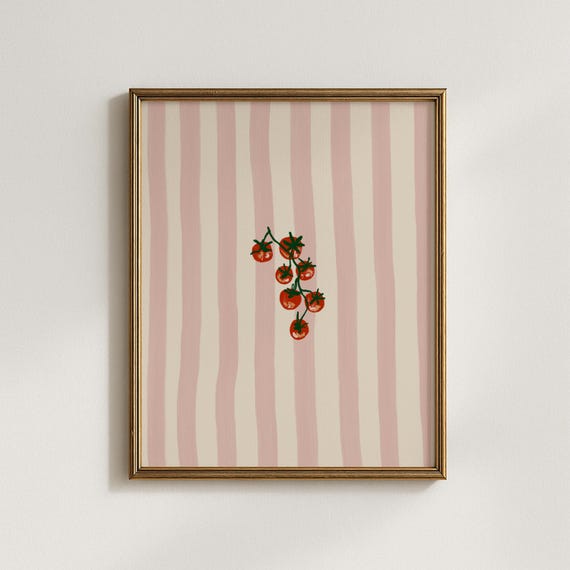 Tomato Poster Mediterranean Print Pink Stripe Vintage Italy Kitchen Wall Art