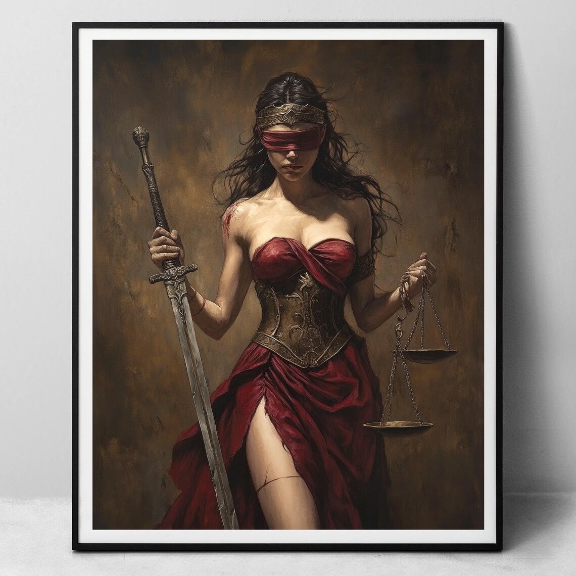 Lady Justice In Red, Justitia Themis Art Print