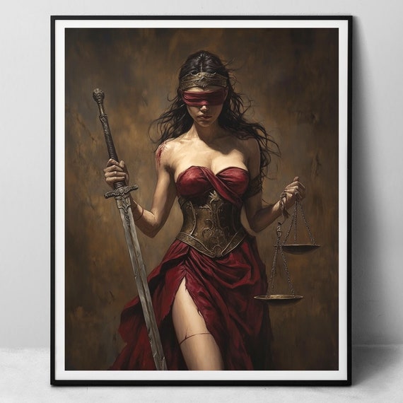Lady Justice In Red, Justitia Themis Art Print