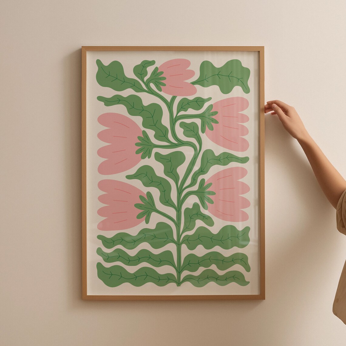 Pink Green Groovy Floral Retro Botanical Maximalist Wall Art