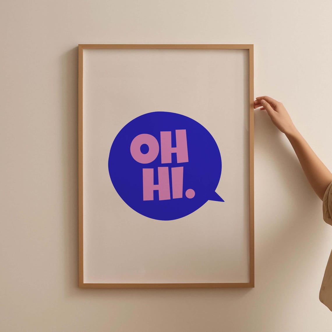 Oh Hi Pink Text in a Blue Speech Bubble Fun Modern Typography Print