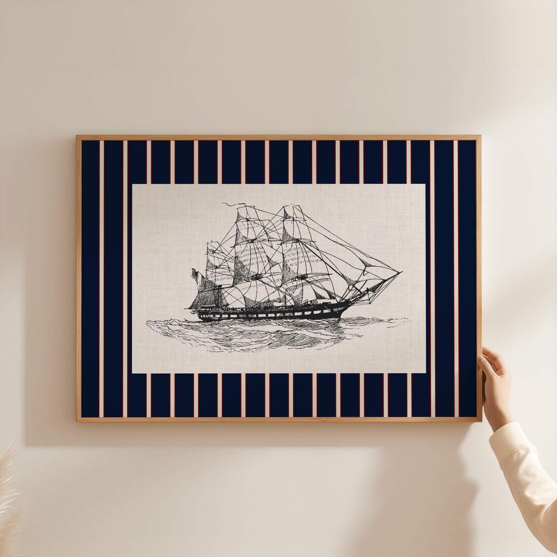 Nautical Ship Sketch Vintage Coastal Art Print