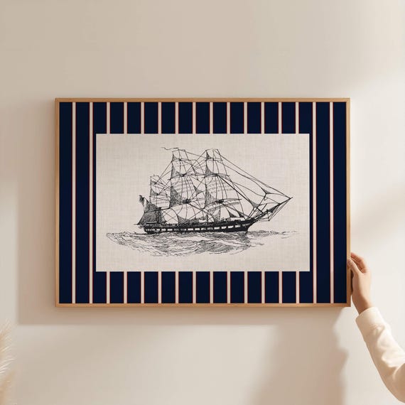 Nautical Ship Sketch Vintage Coastal Art Print