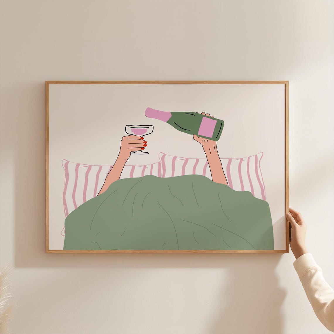 Wine In Bed Print, Girly Bedroom Decor