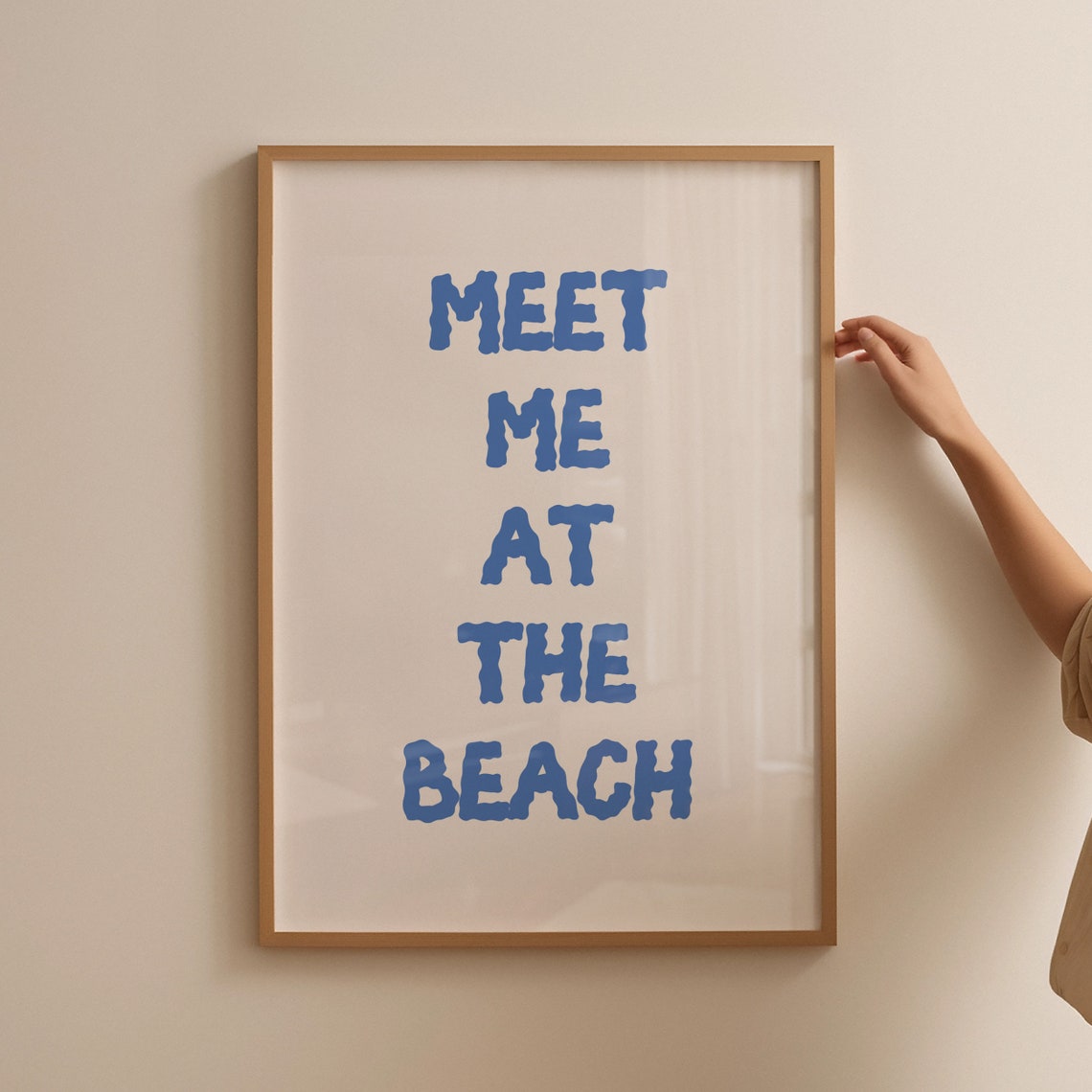 Meet Me at the Beach Bold Blue Coastal Quote Typography Wall Art