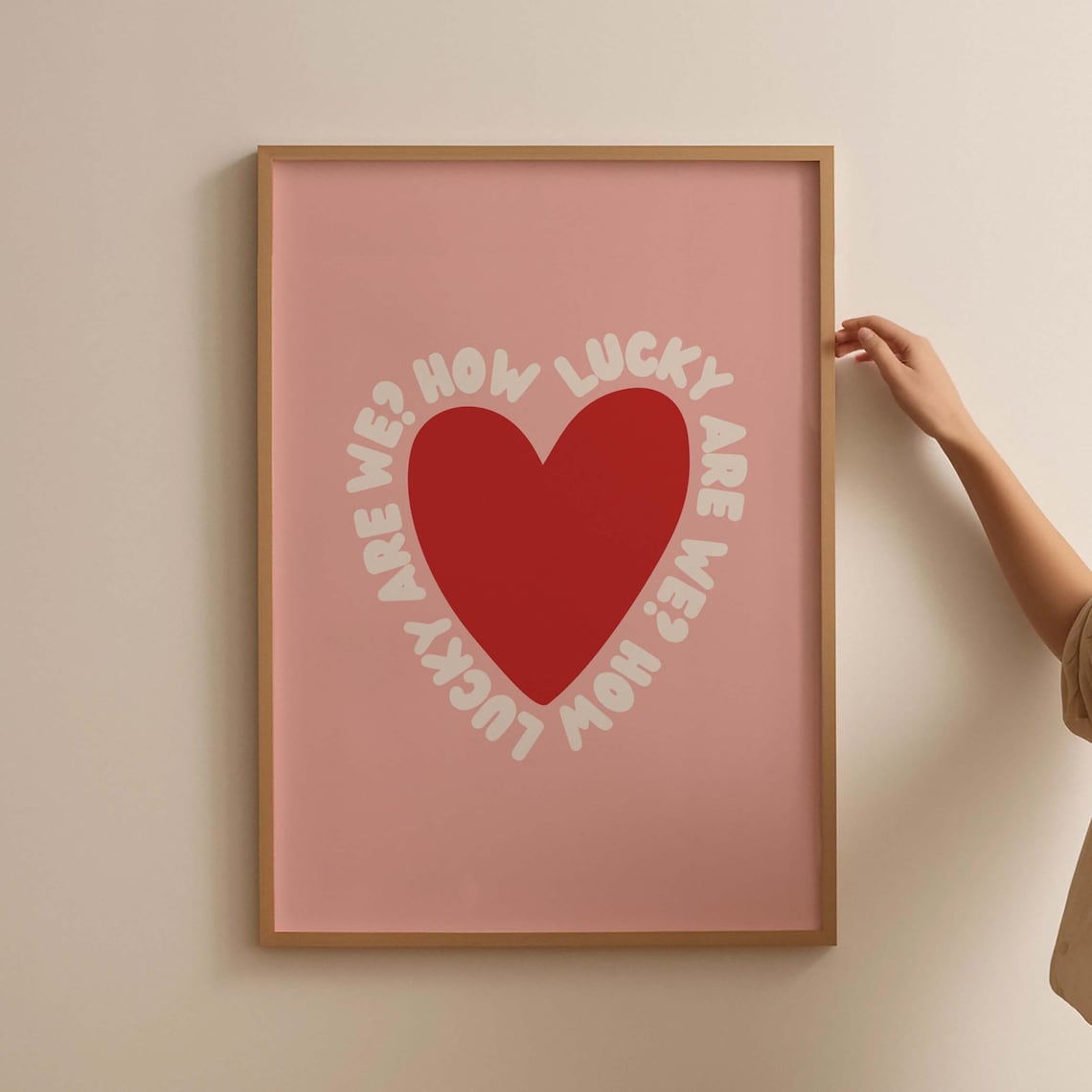 How Lucky Are We Red Heart Pink Quote Girly Dorm Room Art Poster