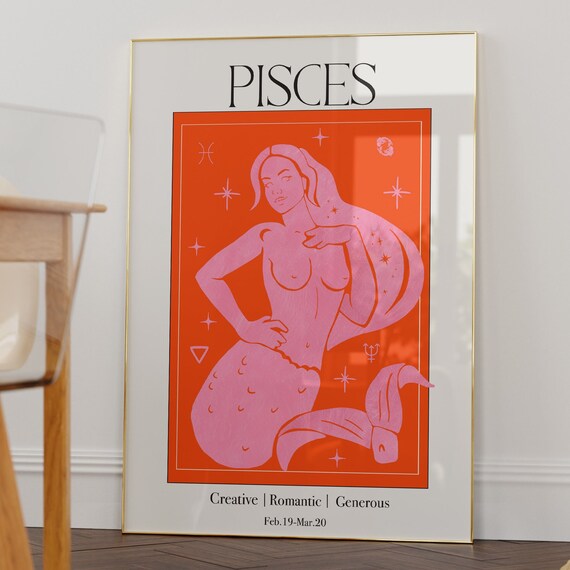 Pisces Creative Romantic Mermaid Generous Goddess Zodiac Art Poster