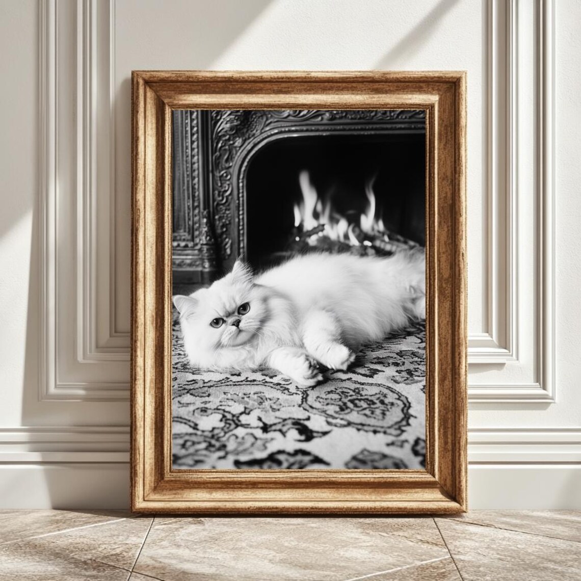 Adorable Cat By Fireplace, Cat Lover Gift