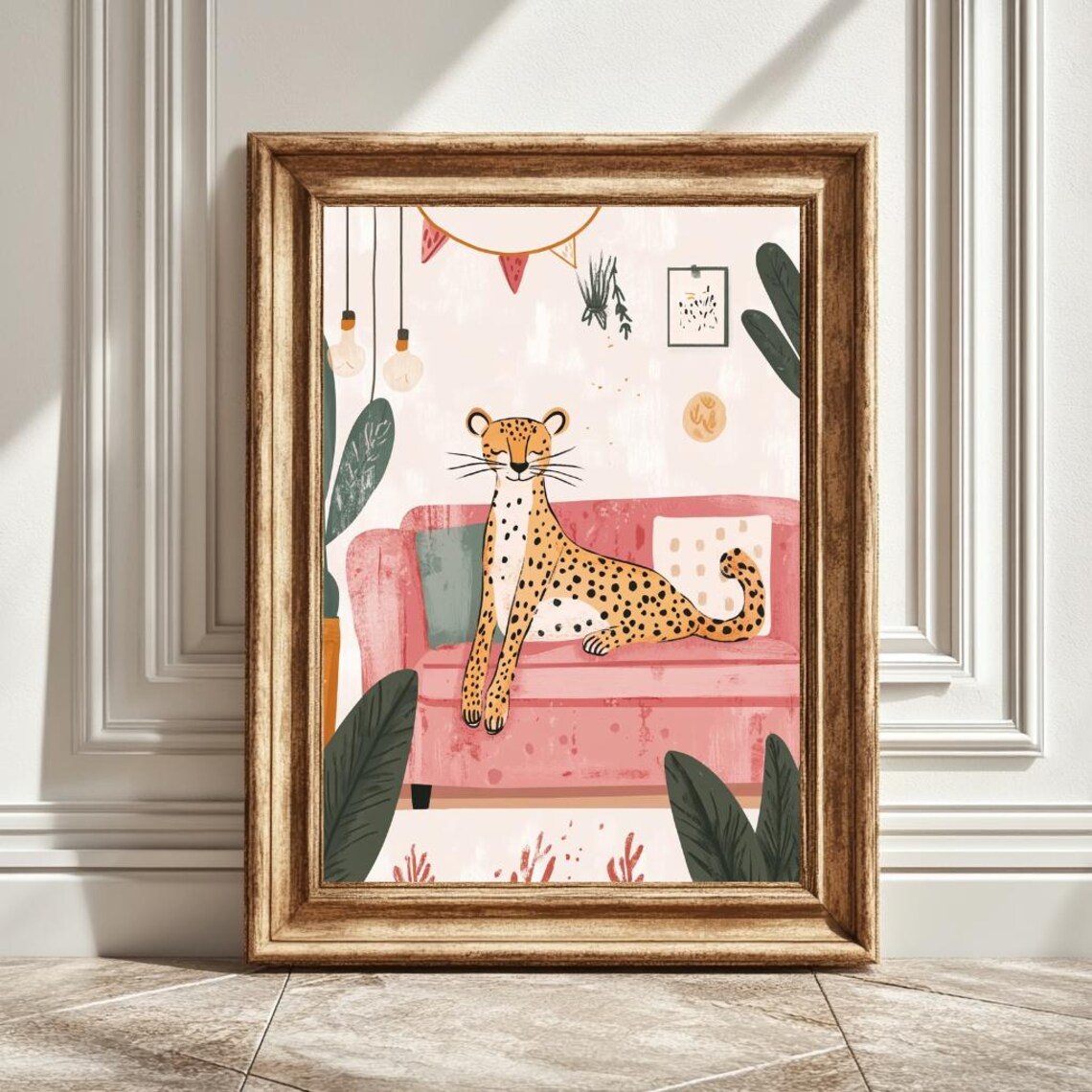 Cheetah On A Couch, Watercolour Style Art Print