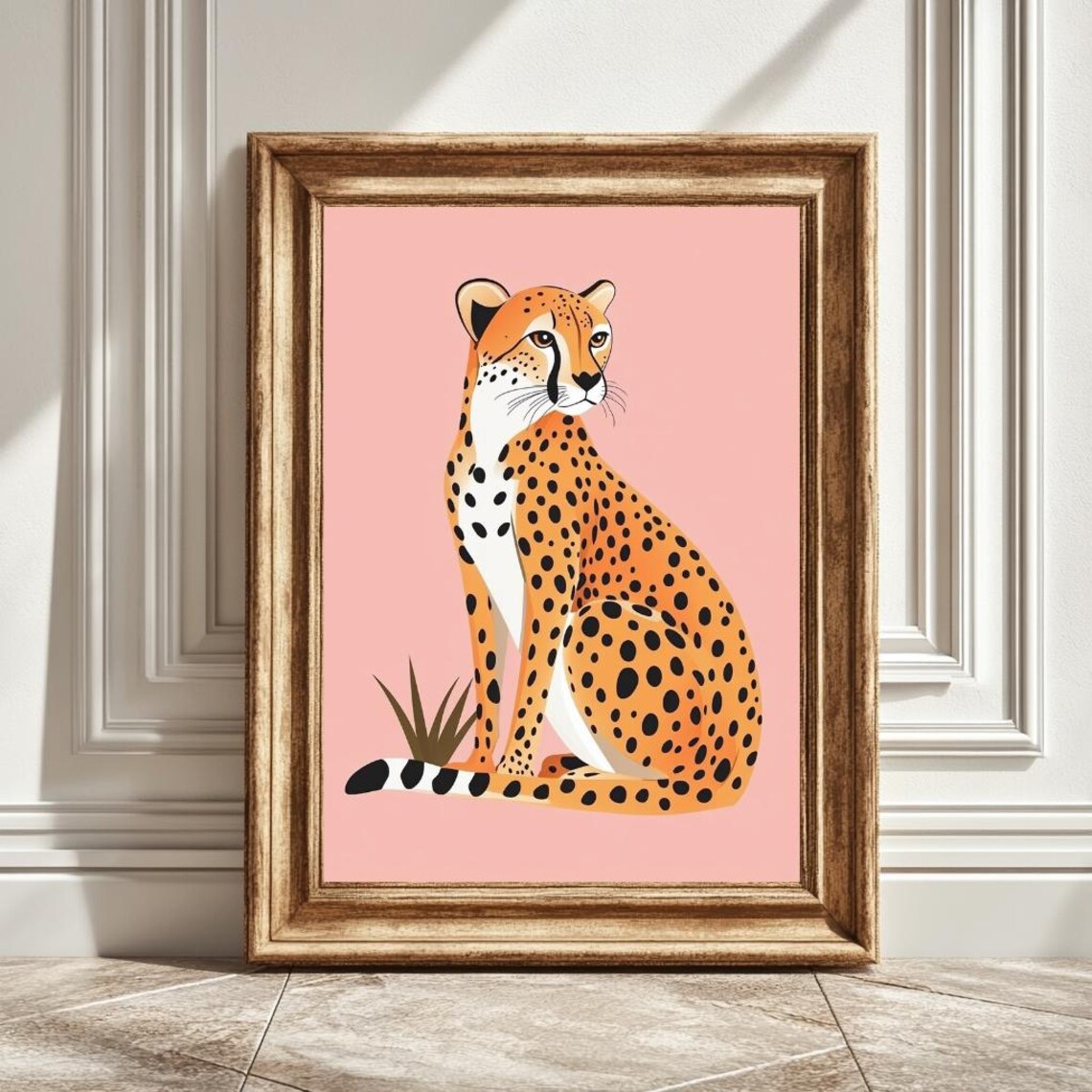 Sitting Cheetah Art Print, Safari Animal Decor