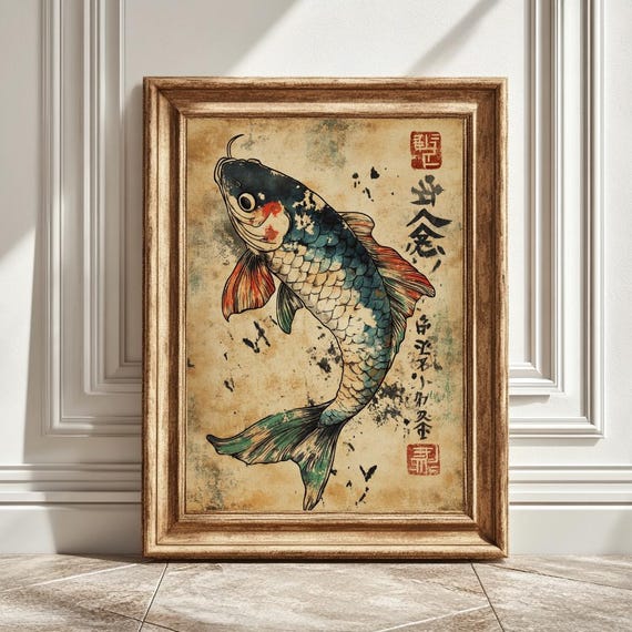 Fish Illustration, Japanese Artwork, Zen Decor