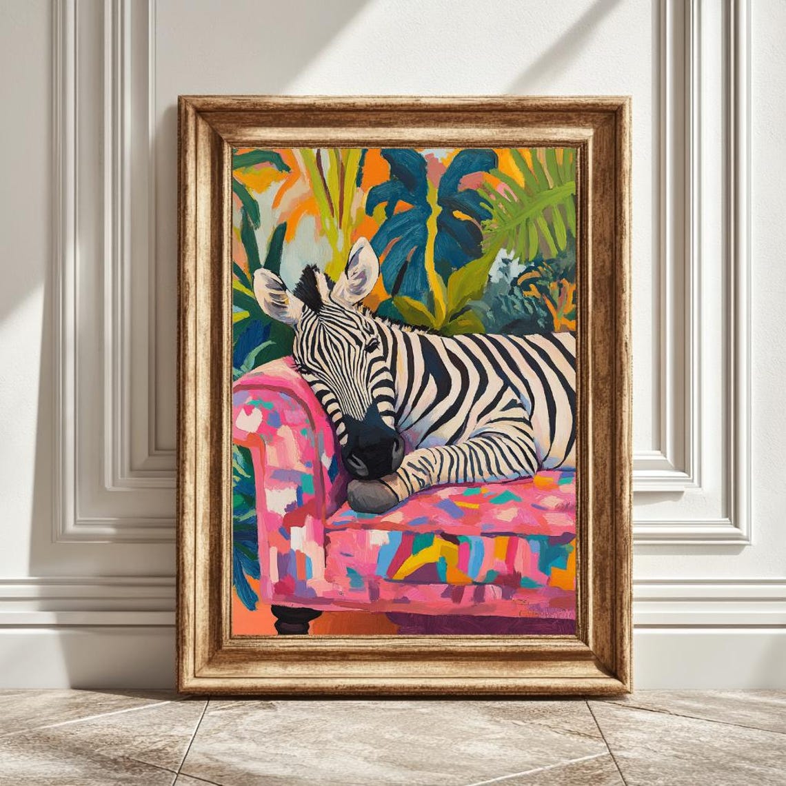 Matisse Inspired Zebra on a Couch, Modern Art Print