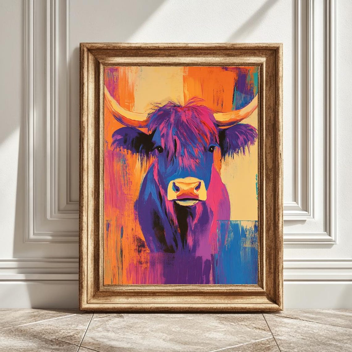 Matisse-Inspired Highland Cow, Funky Retro Art Print