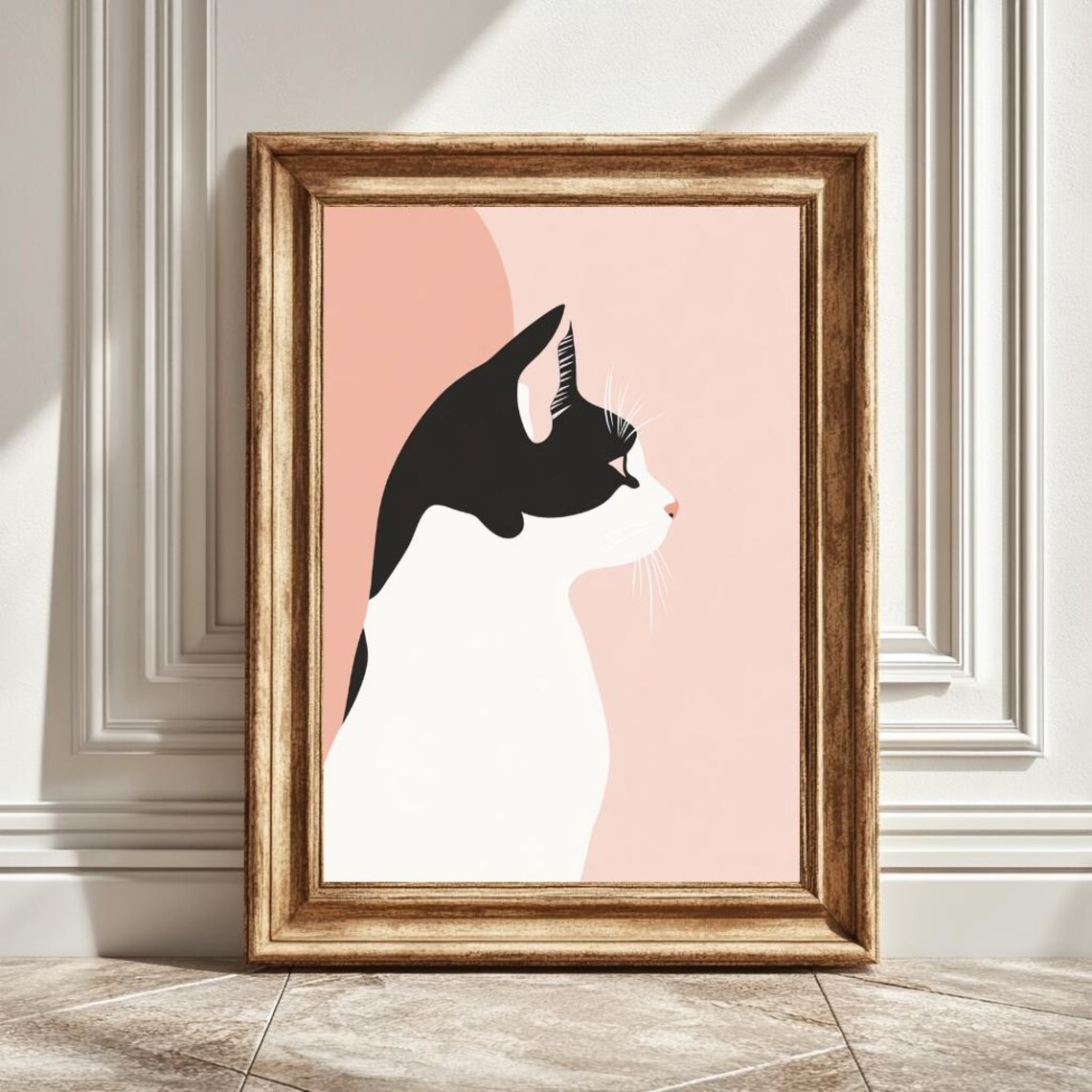 Black And White Cat Illustration, Minimalist Decor