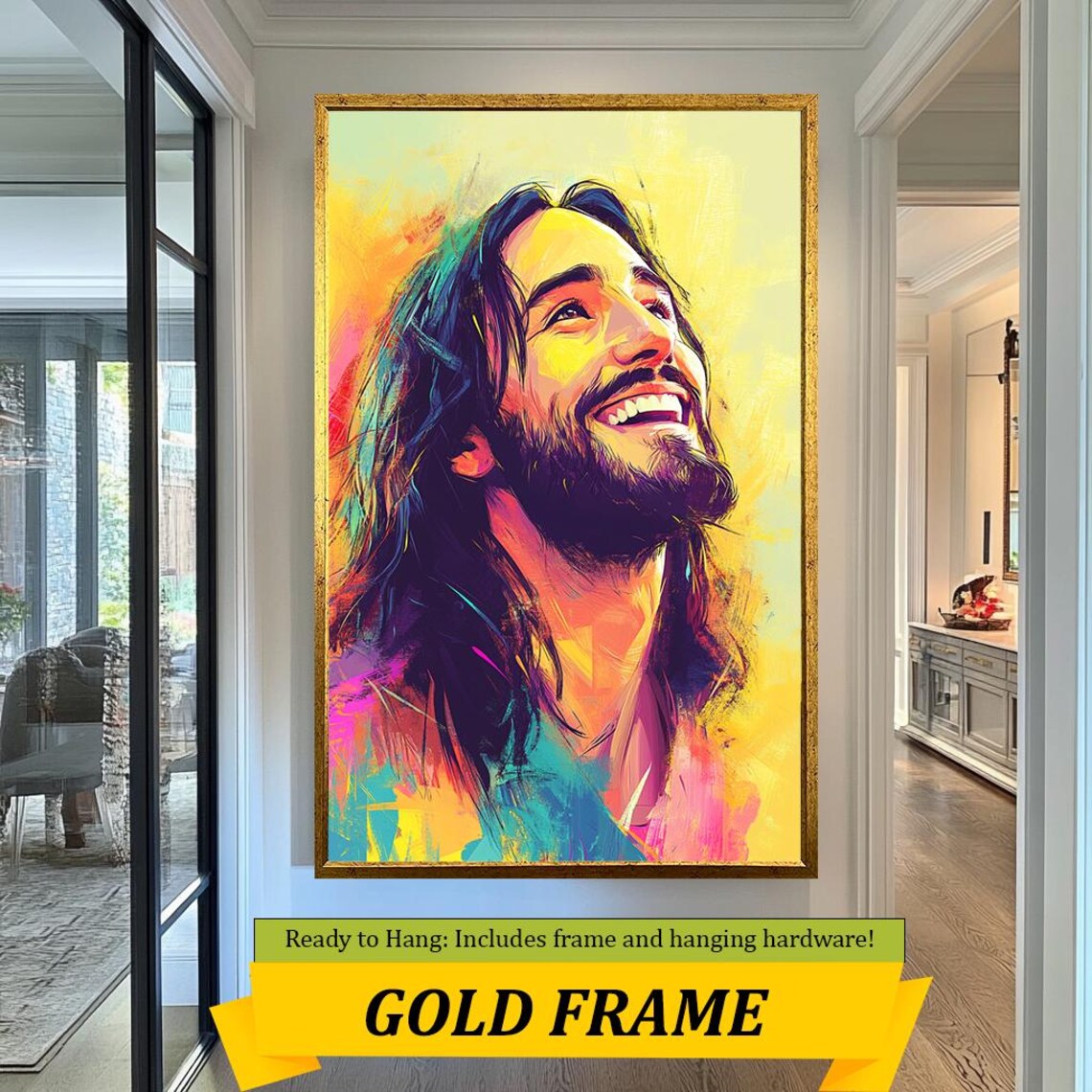 Smiling Jesus Christ Colorful Pop Art Portrait Yellow Pink Modern Poster - Image 5