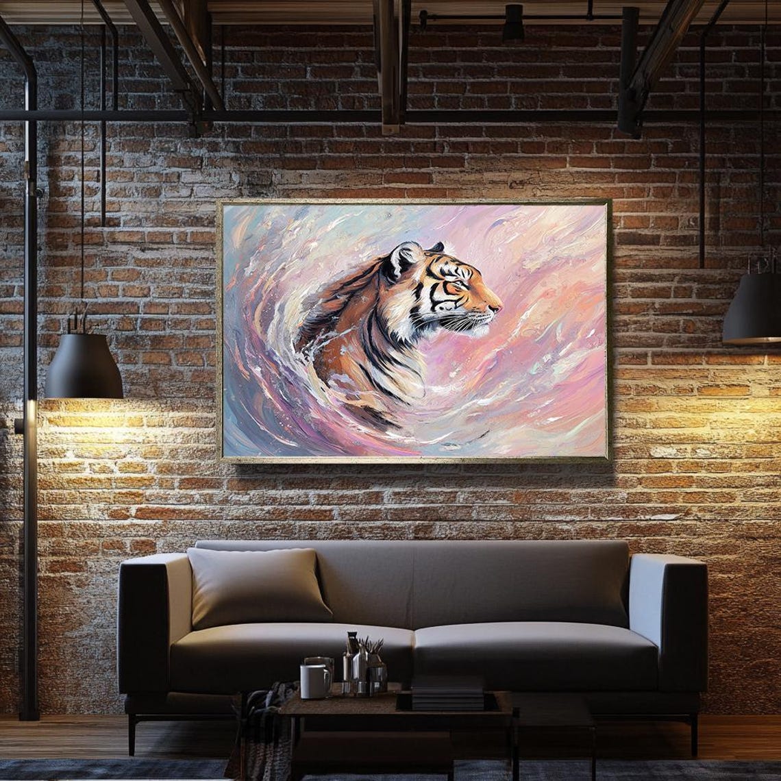 Majestic Tiger Profile Pink Swirl Abstract Wildlife Portrait Poster - Image 4