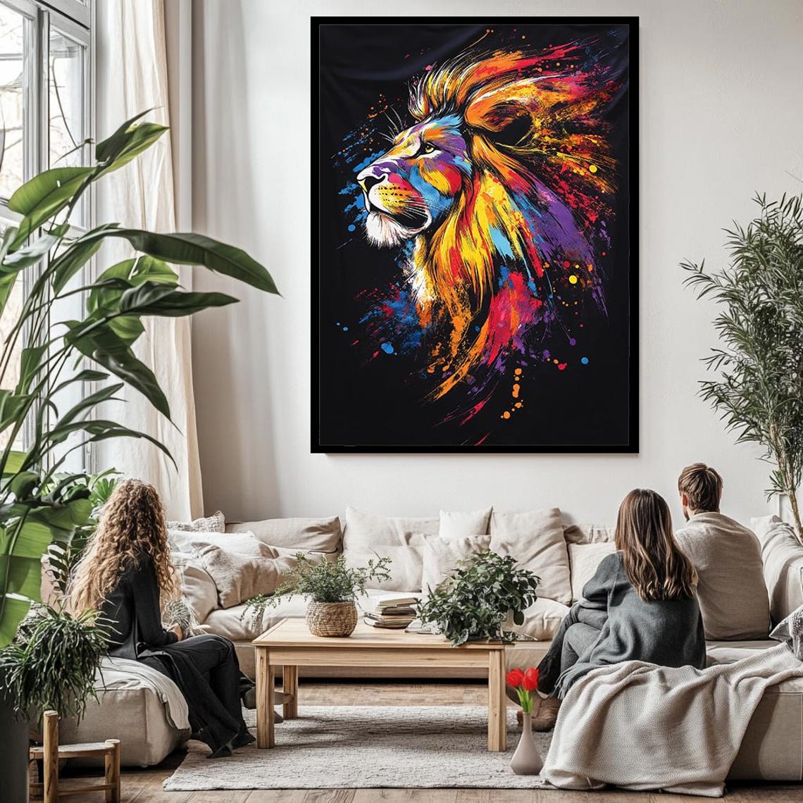 Colorful Lion Profile Splash Art Vibrant Bold Wildlife Wall Art Poster - Image 3