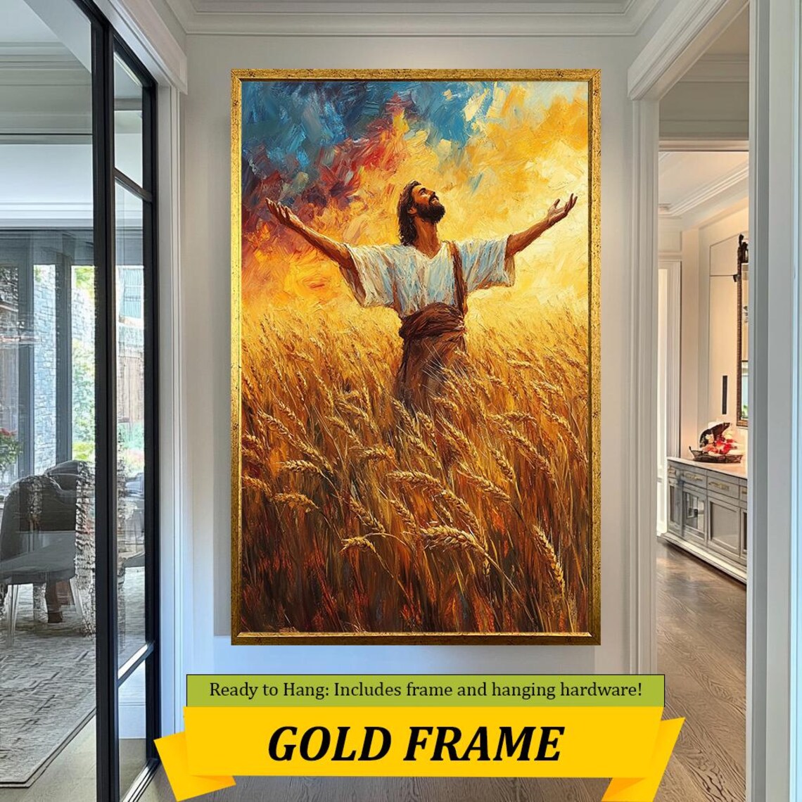 Jesus Arms Raised Golden Wheat Field Harvest Worship Painting Poster - Image 5