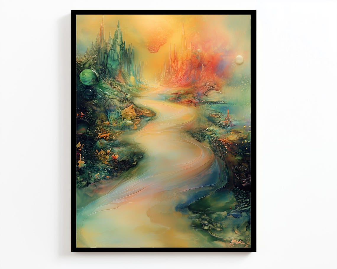 Surreal Fantasy River Landscape Dreamlike Abstract Colorful Poster - Image 4