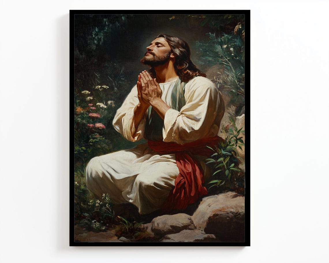 Jesus Praying In Garden Hands Folded Looking Heavenward Classic Poster - Image 4