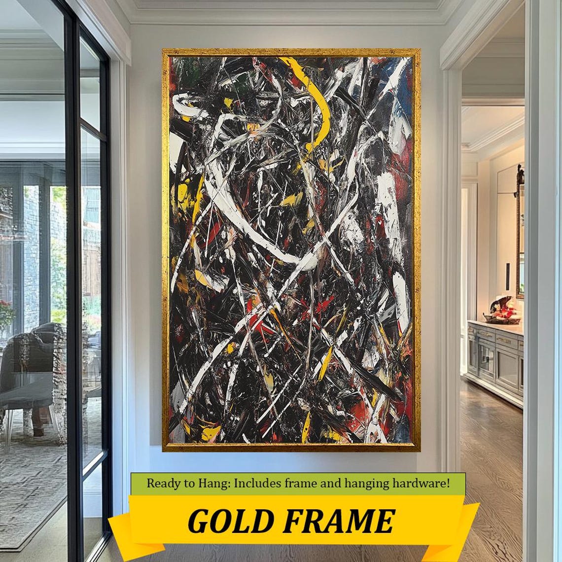 Black White Yellow Red Abstract Expressionist Splatter Art Poster - Image 5