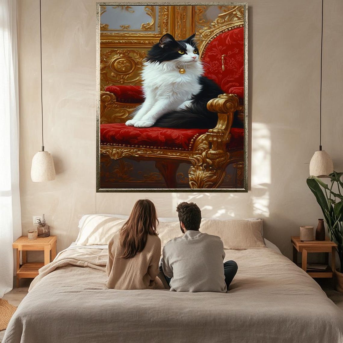 Elegant Black White Cat On Royal Throne Baroque Feline Poster - Image 2