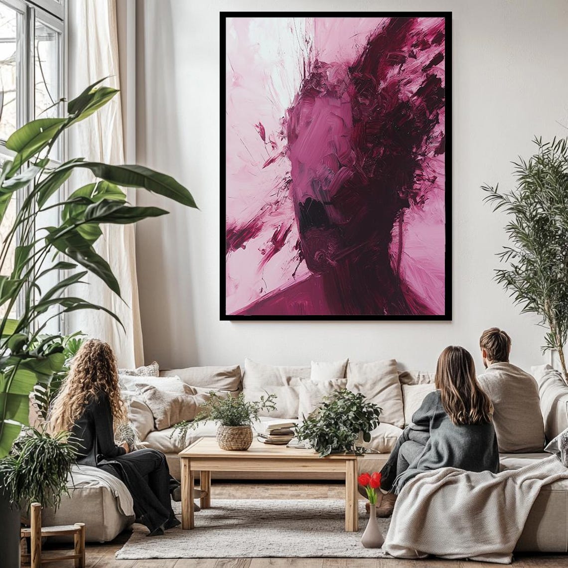 Magenta Pink Abstract Impasto Texture Bold Modern Art Poster - Image 3