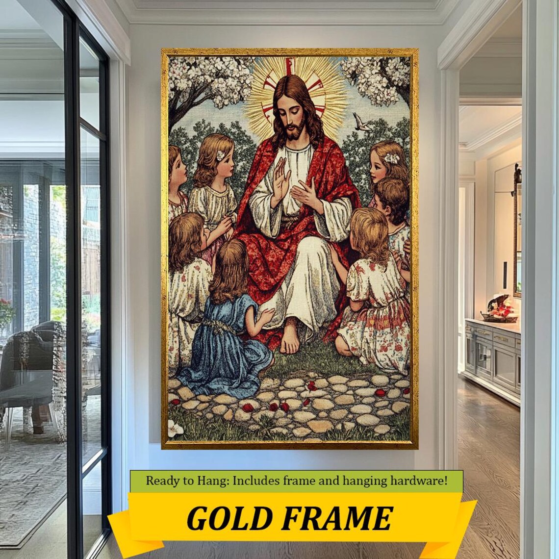 Jesus With Children Vintage Biblical Scene Classic Christian Art Poster - Image 5