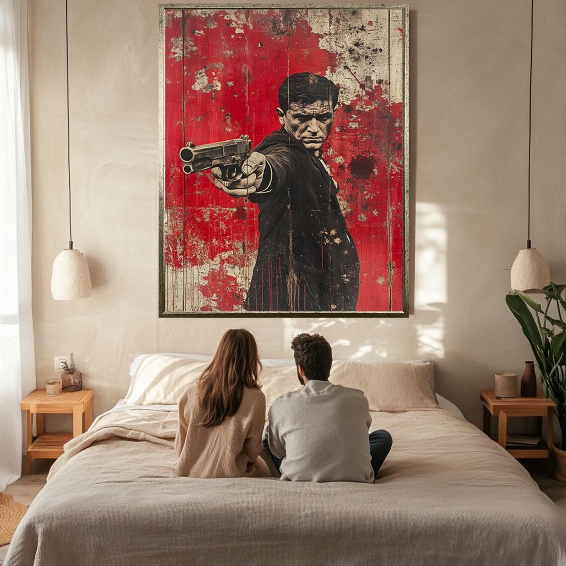 Grunge Action Hero Gun Red Distressed Vintage Movie Style Poster - Image 2
