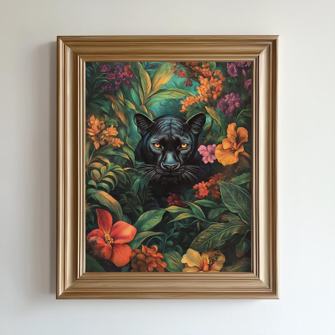 Black Panther Tropical Flowers Jungle Exotic Wildlife Art Wall Poster - Image 3